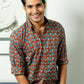 The Brick Color Shirt With Ethnic Tribal Print