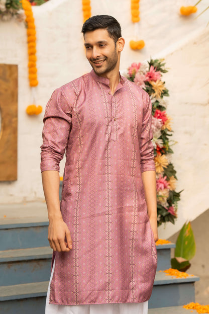 The Punch Pink Long Kurta With Tribal Print