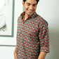 The Brick Color Shirt With Ethnic Tribal Print