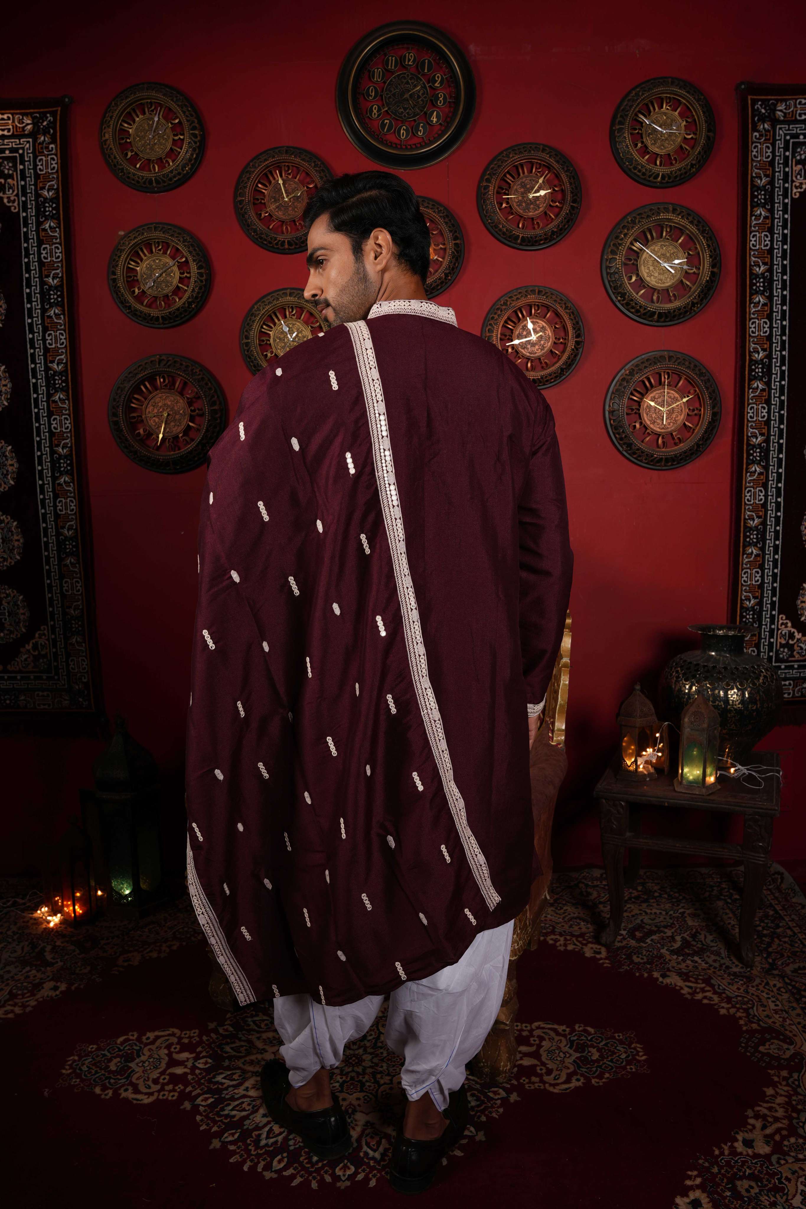 The Stylish Maroon Neck Work Long Kurta