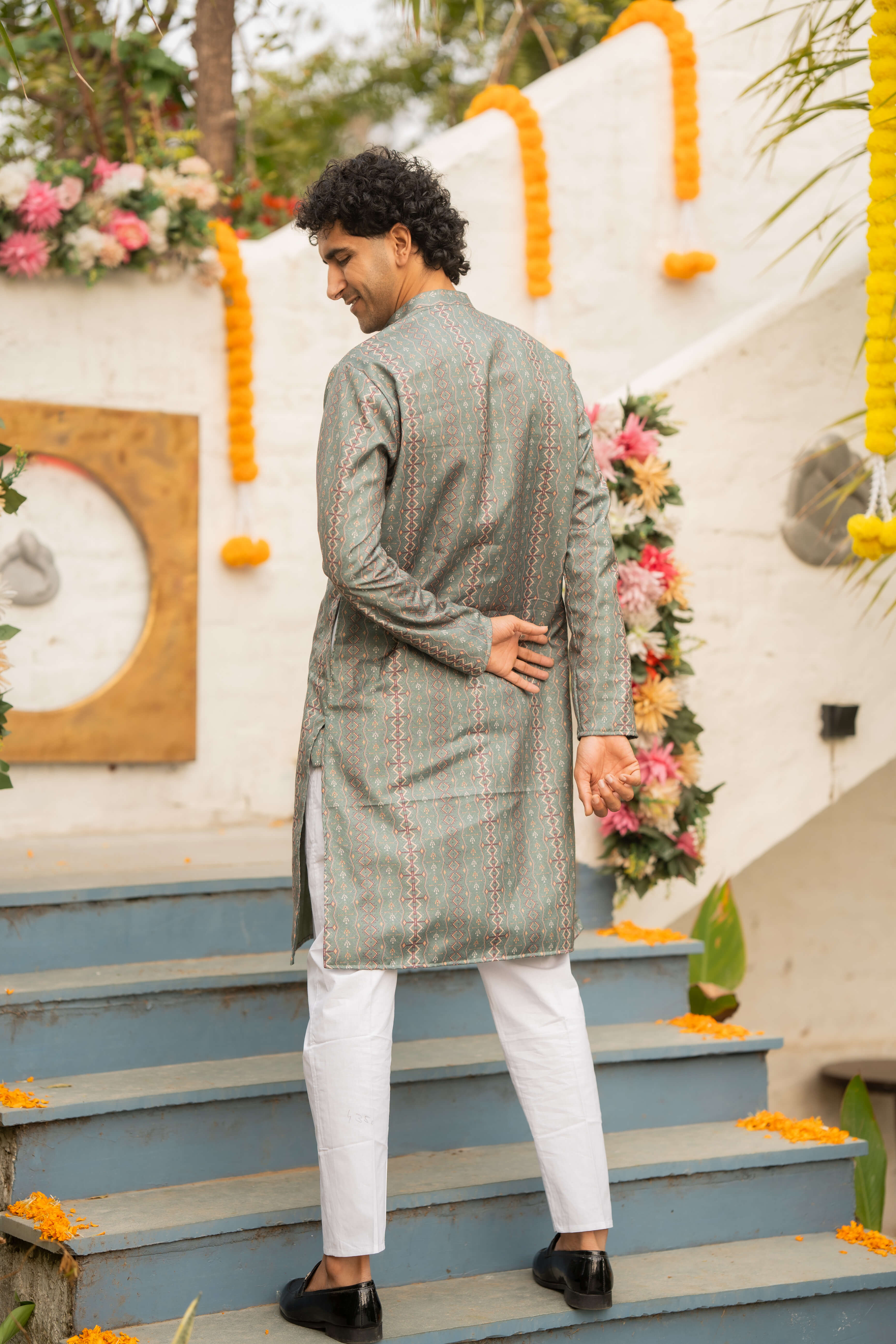 The Fern Green Long Kurta With Tribal Print