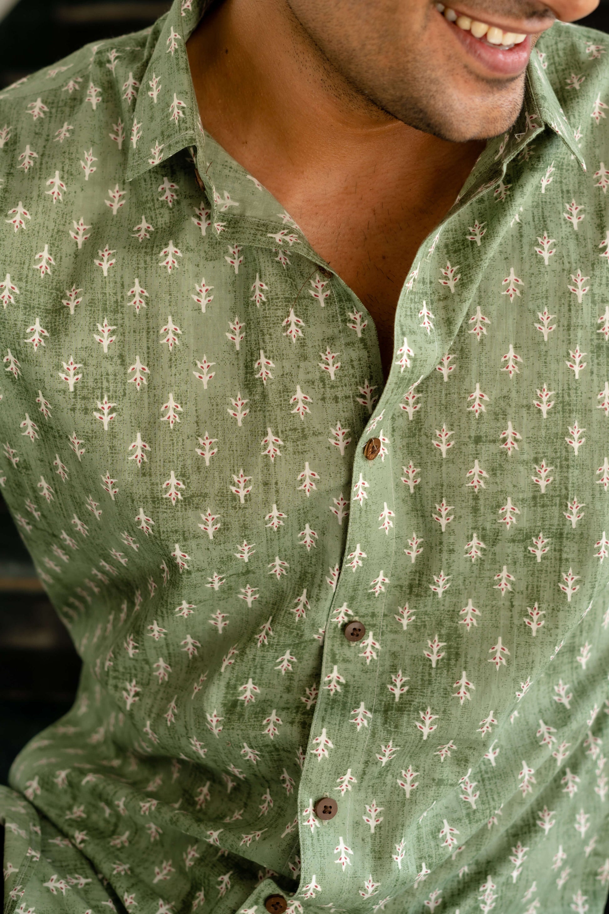 Men's Green Shirt With Floral Print