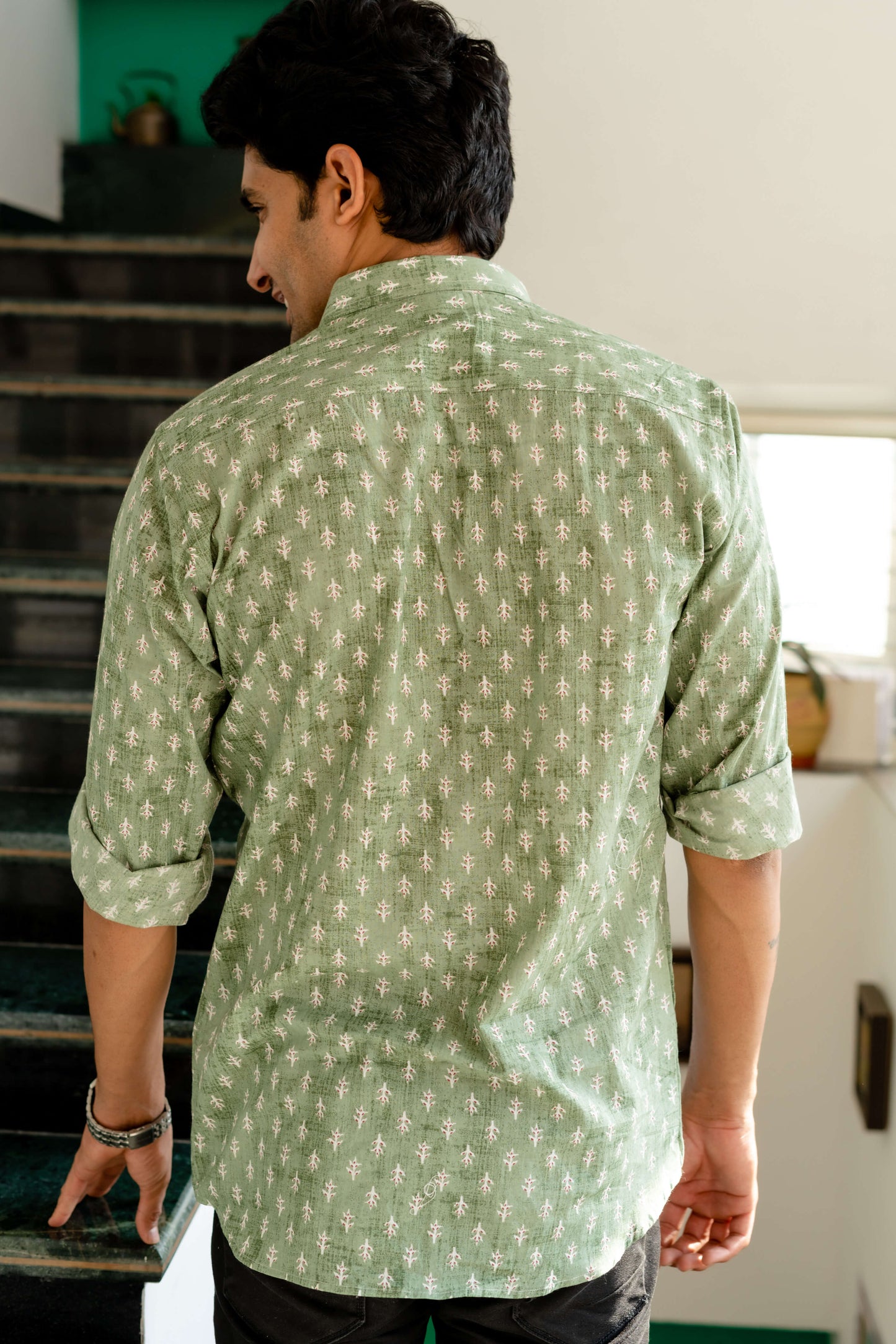 The Forest Green Shirt With Floral Butti Print
