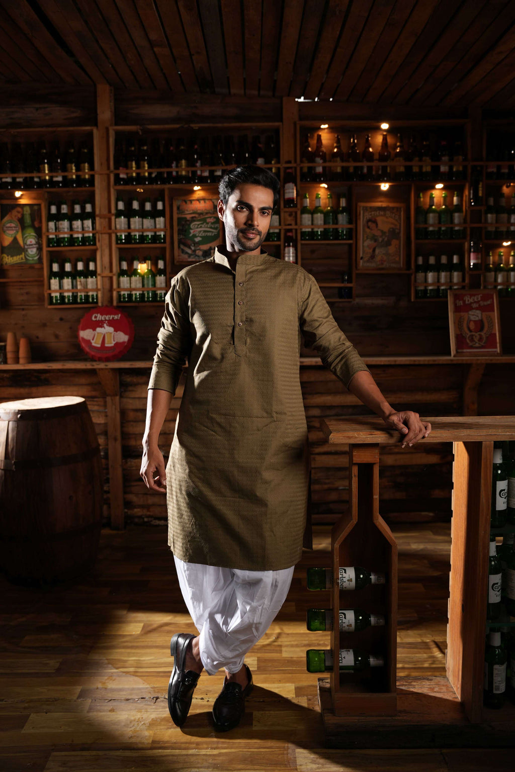 The Moss Brown Chevron Long Kurta