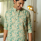 The Ocean Green And Cream All-Over Floral Print Short Kurta