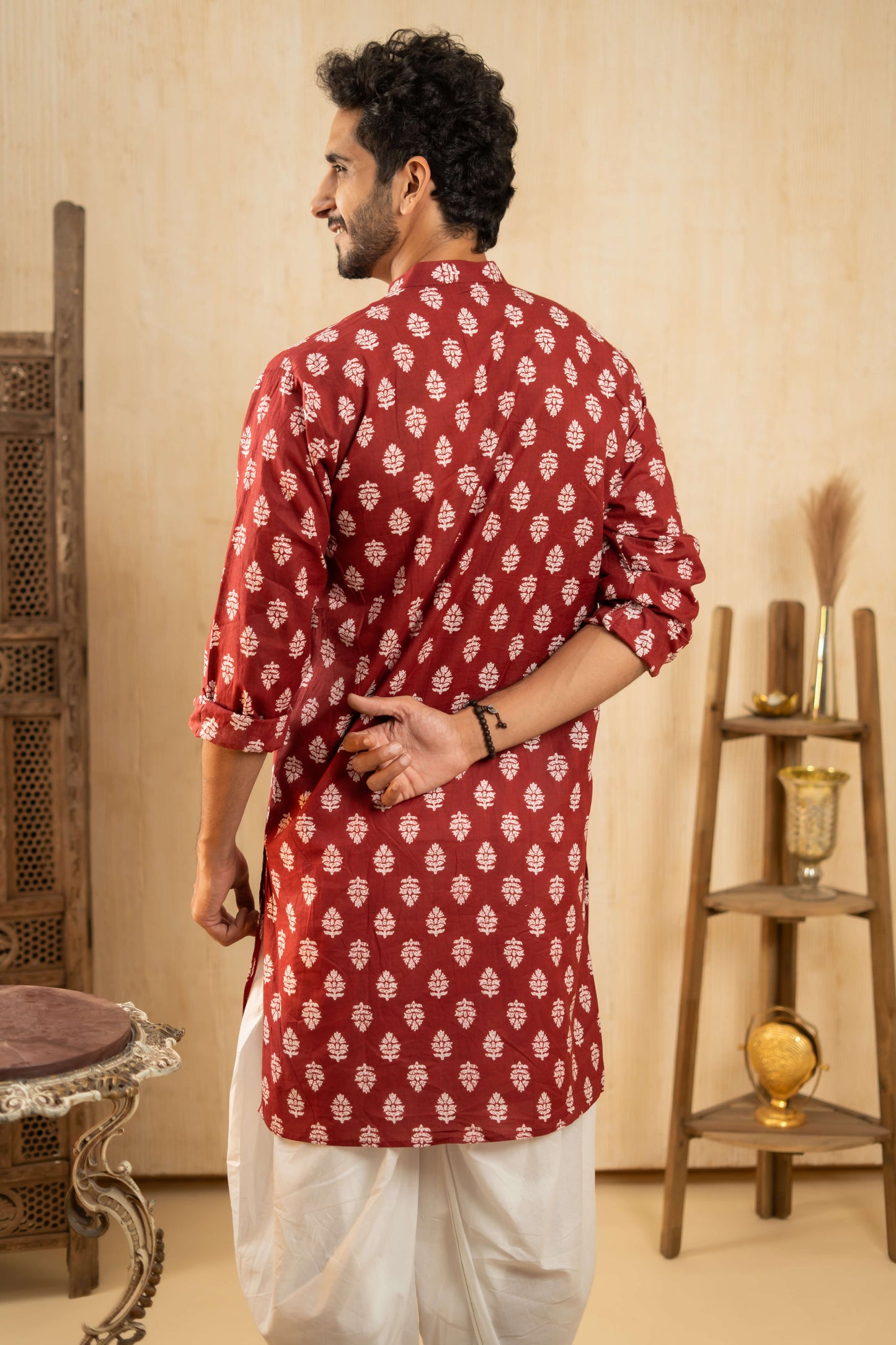 The Blood Red Long Kurta With White Flower Print