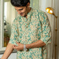 The Ocean Green And Cream All-Over Floral Print Short Kurta