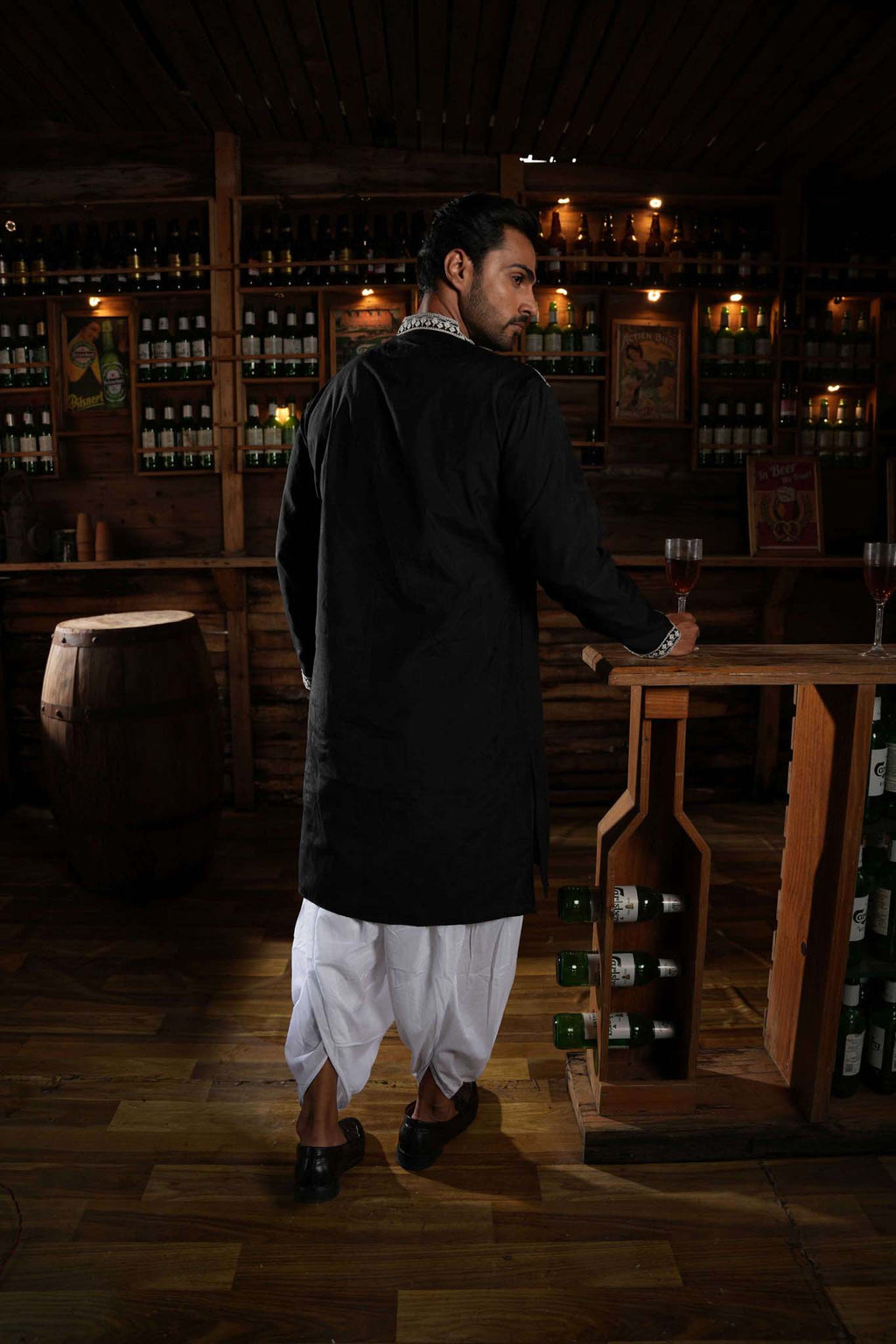 The Black Embroidered Festival Long Kurta