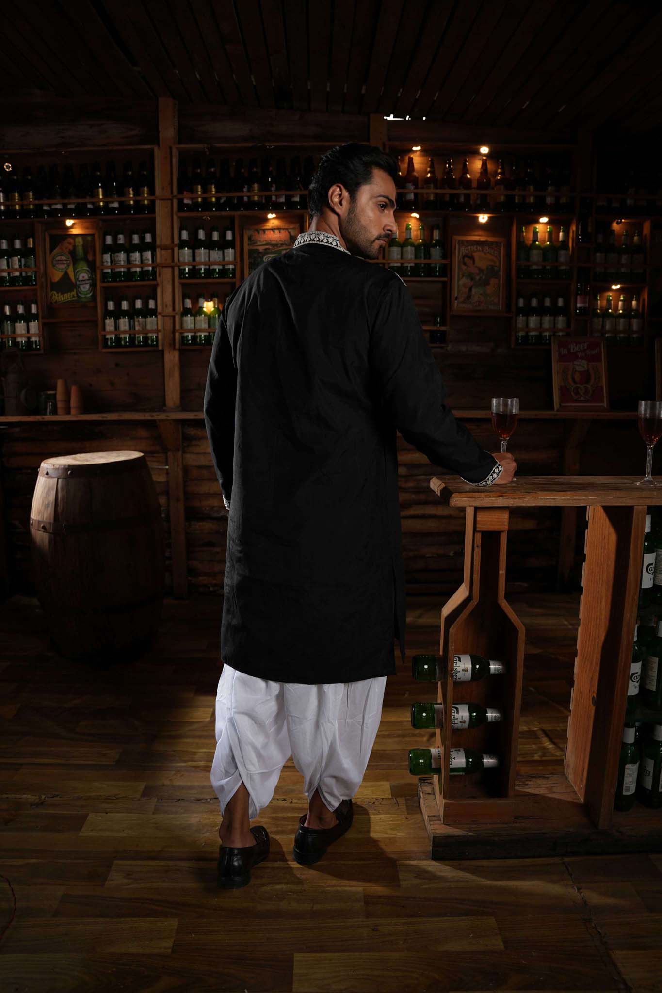 The Black Embroidered Festival Long Kurta