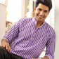 The Light Purple Floral Stripe Print Short Kurta