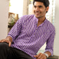 The Light Purple Floral Stripe Print Short Kurta
