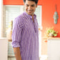 The Light Purple Floral Stripe Print Short Kurta