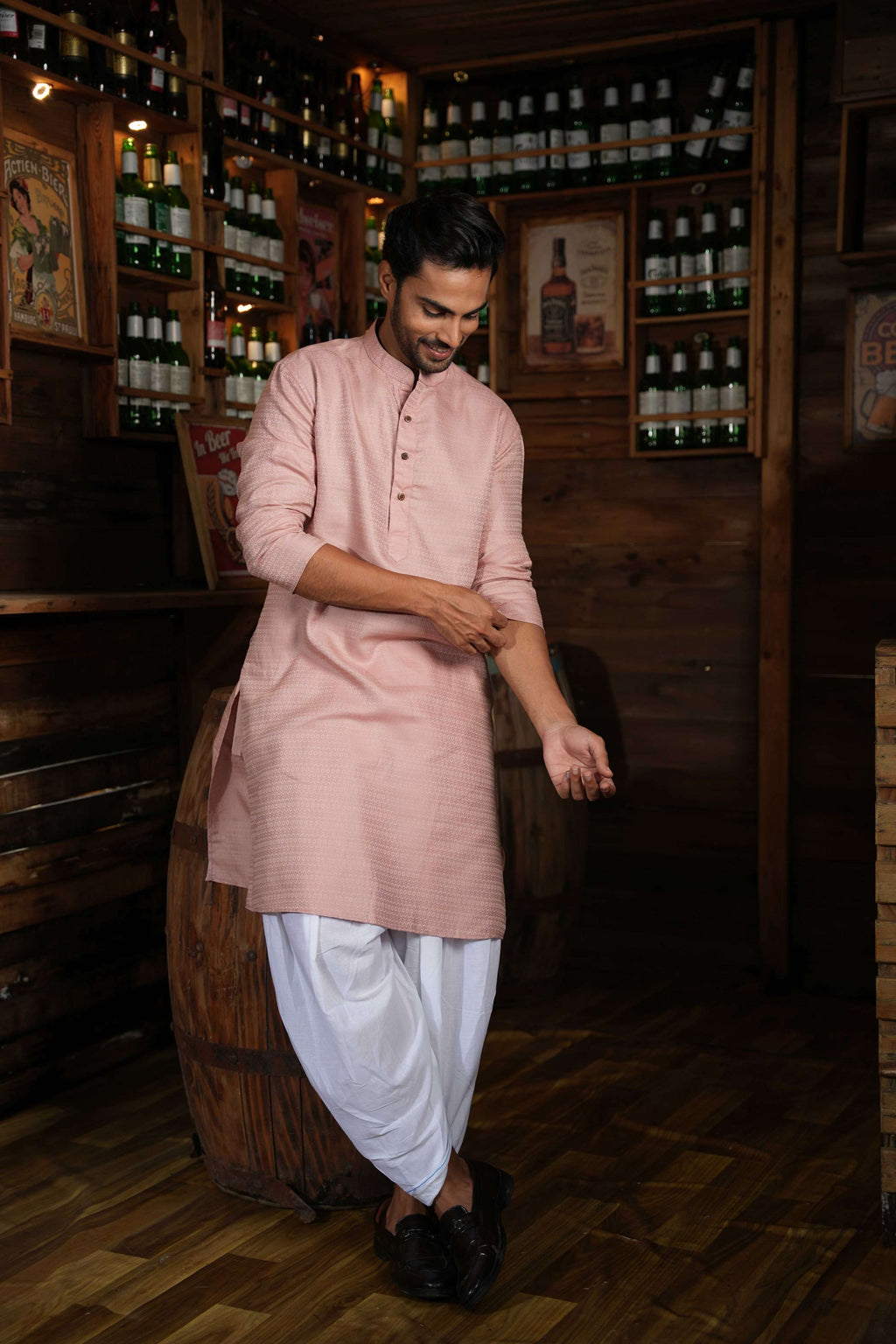 The Pastel Pink Self Work Long Kurta