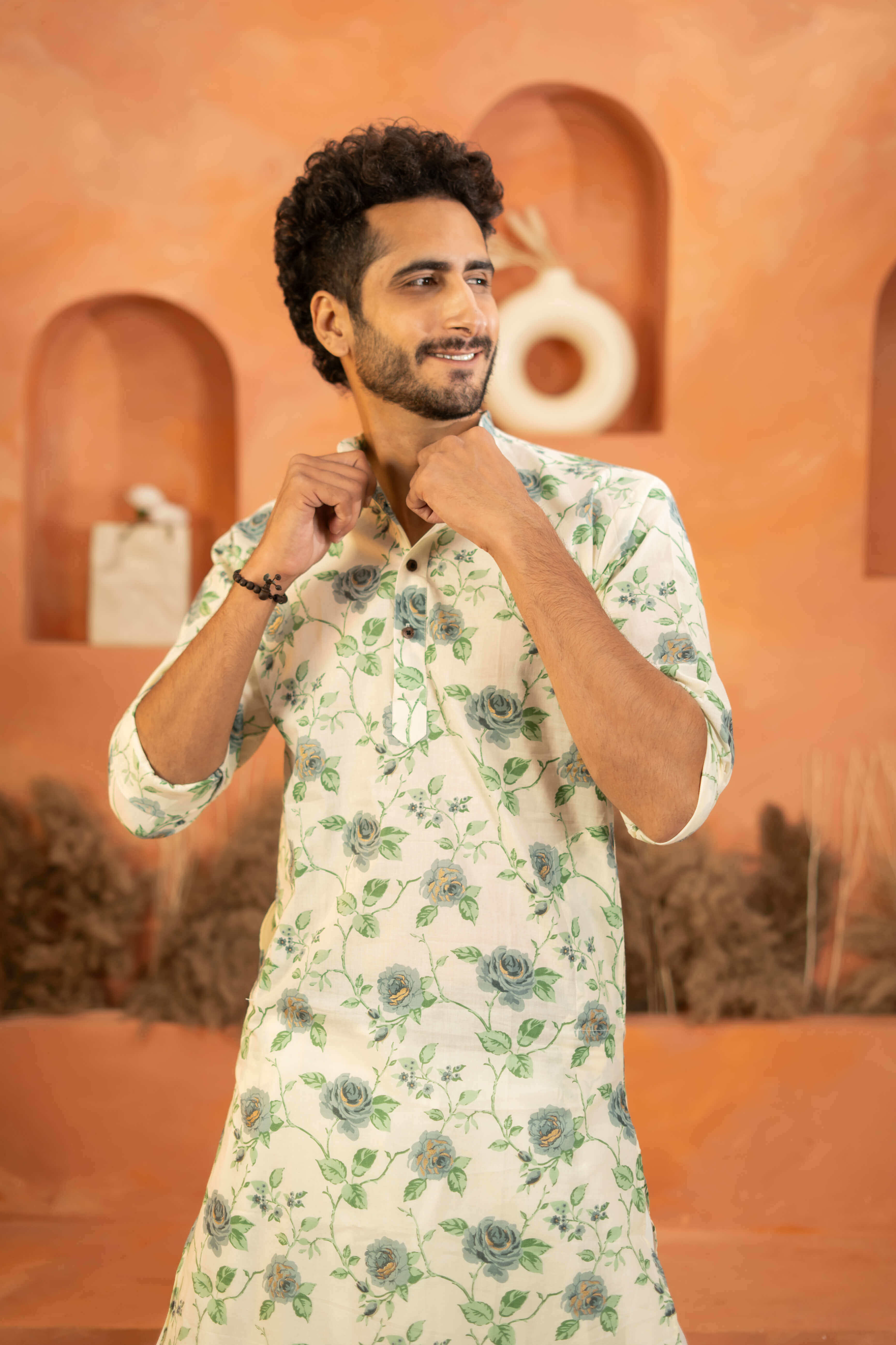 Indian men in white long kurta