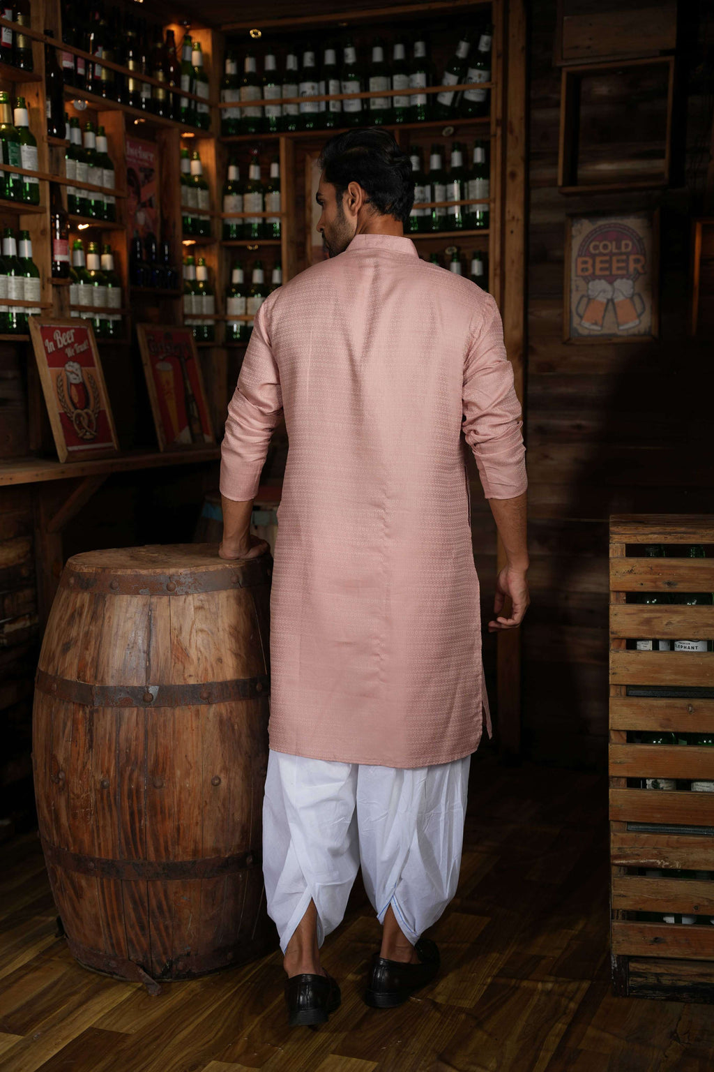 The Pastel Pink Self Work Long Kurta
