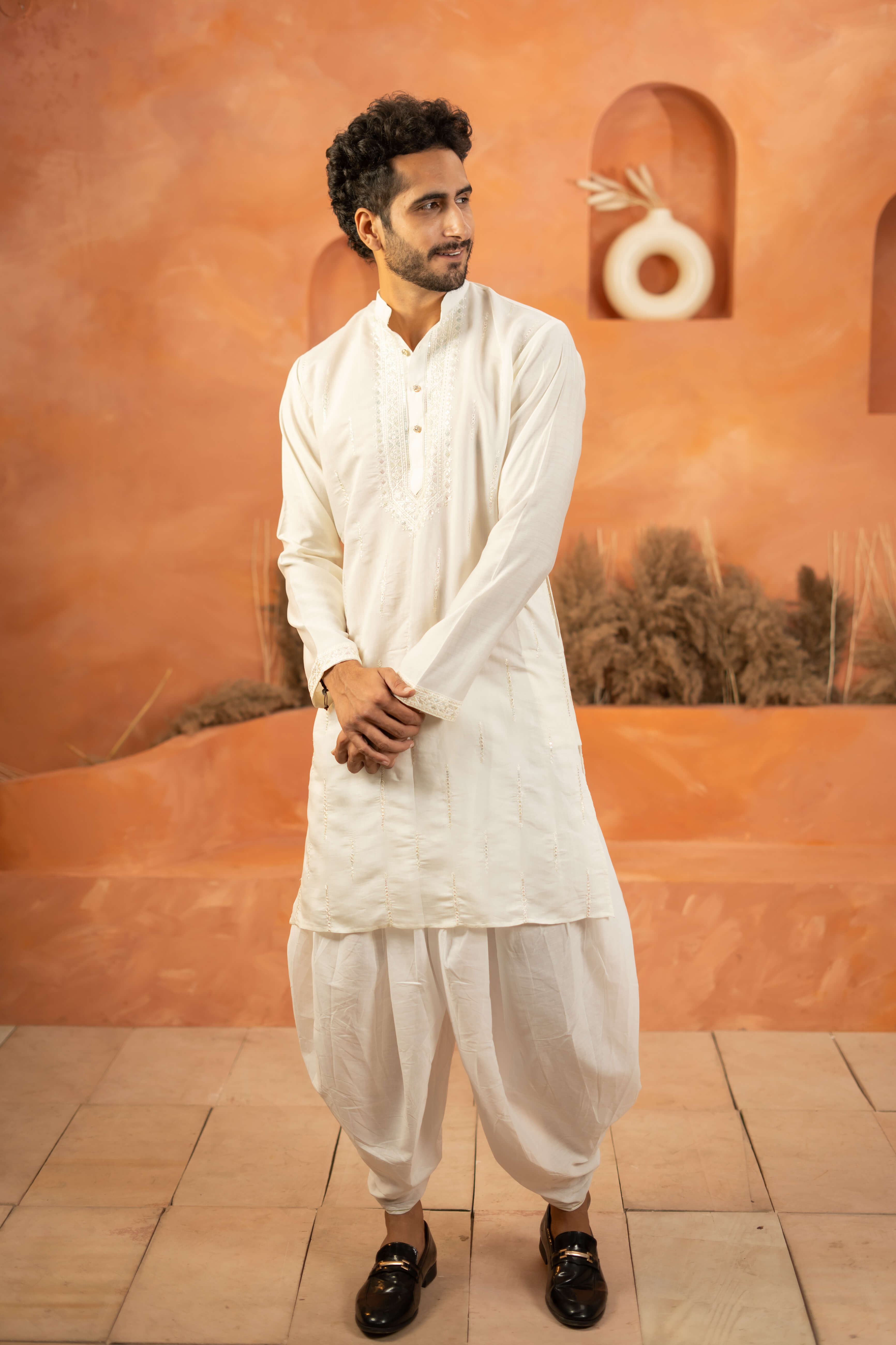 white long kurta for me with dhoti