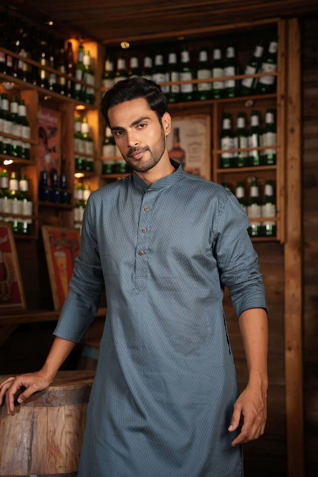 The Slate Blue Zig-Zag Long Kurta