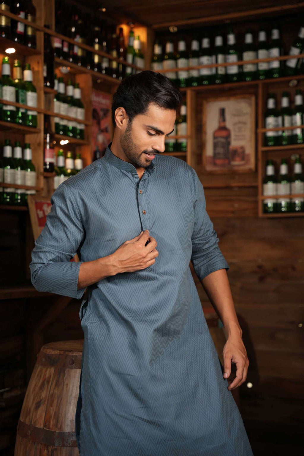 The Slate Blue Zig-Zag Long Kurta