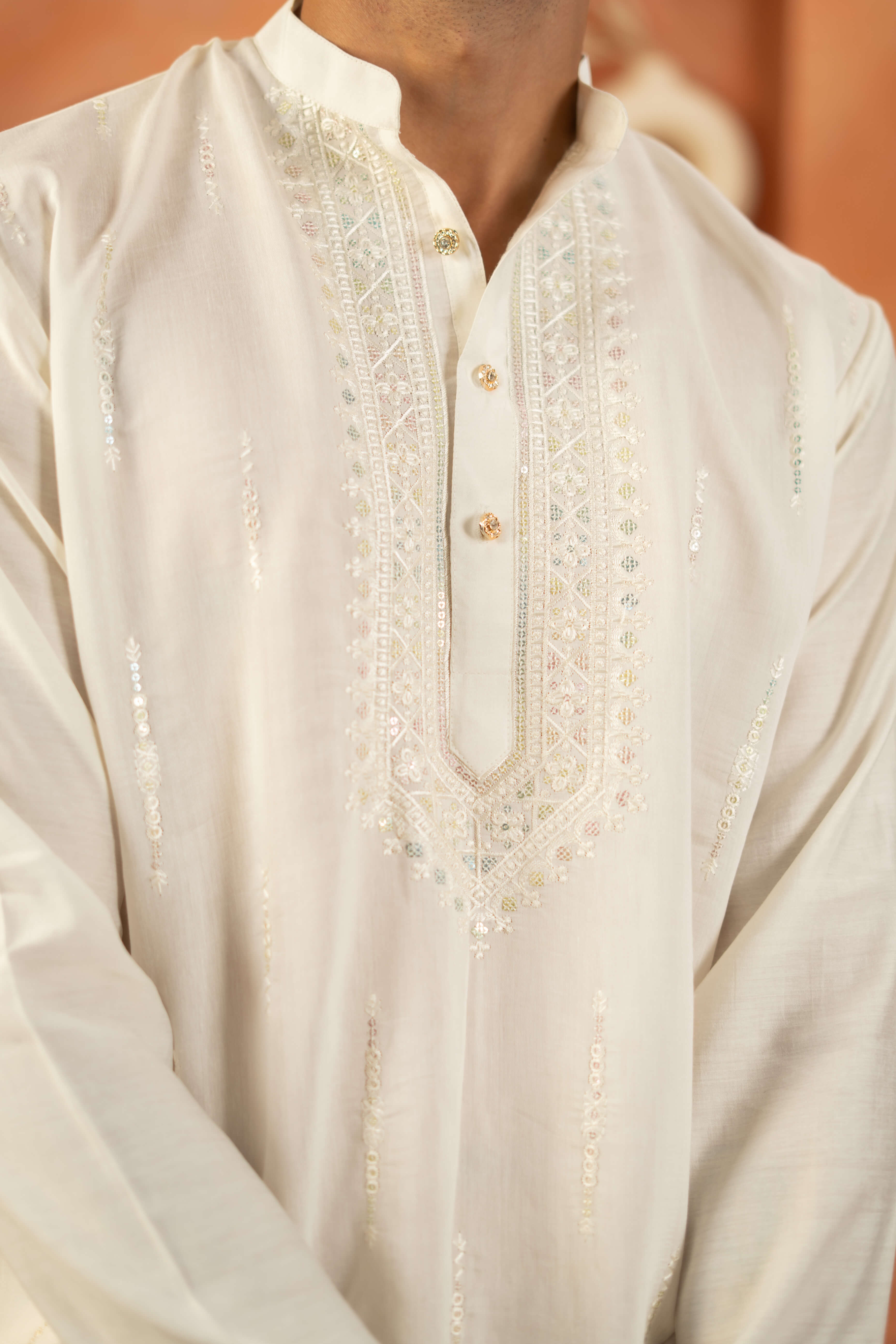 white long kurta with classic embroidery work