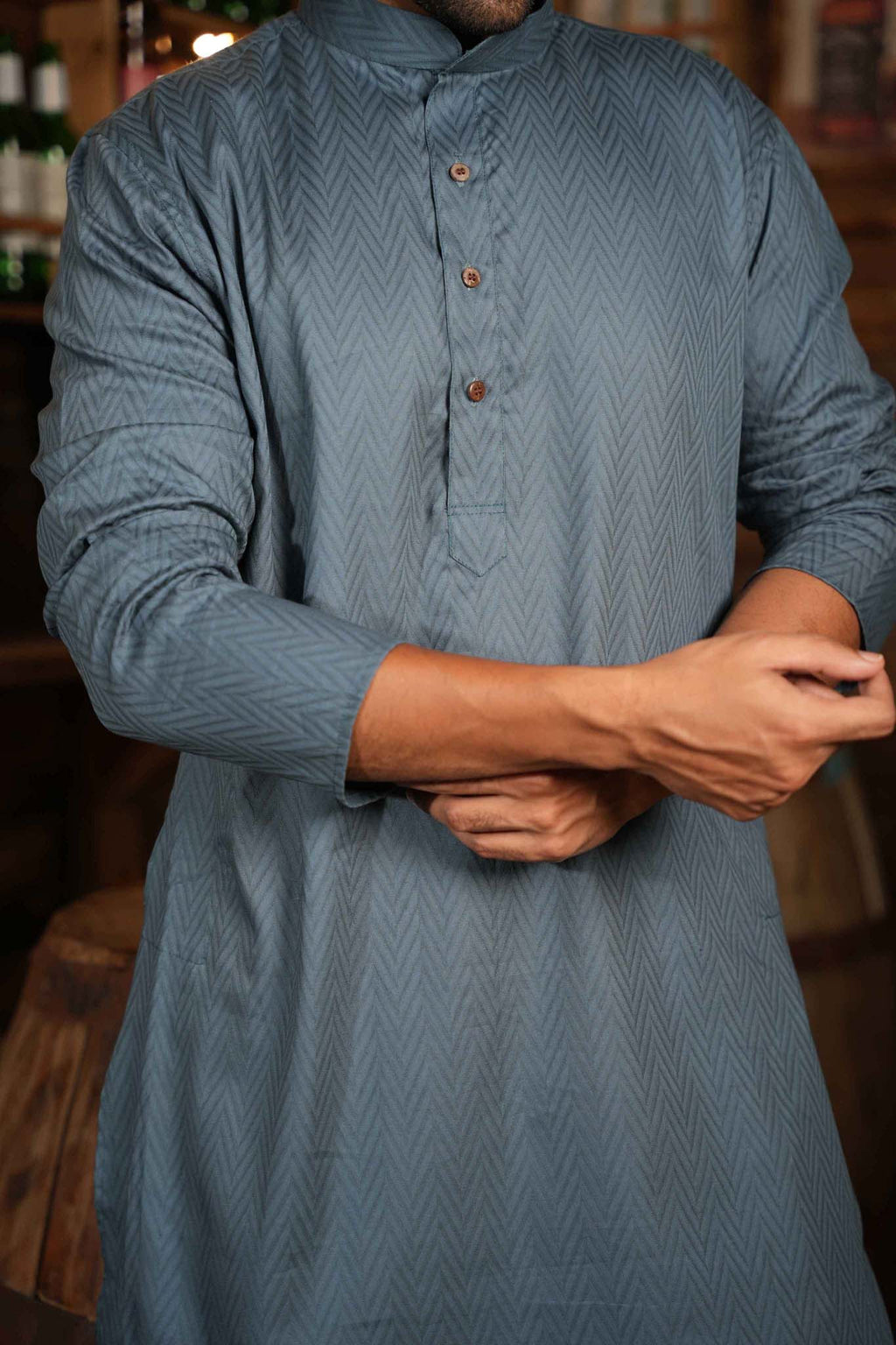 The Slate Blue Zig-Zag Long Kurta