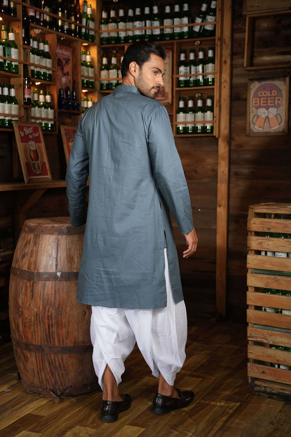 The Slate Blue Zig-Zag Long Kurta