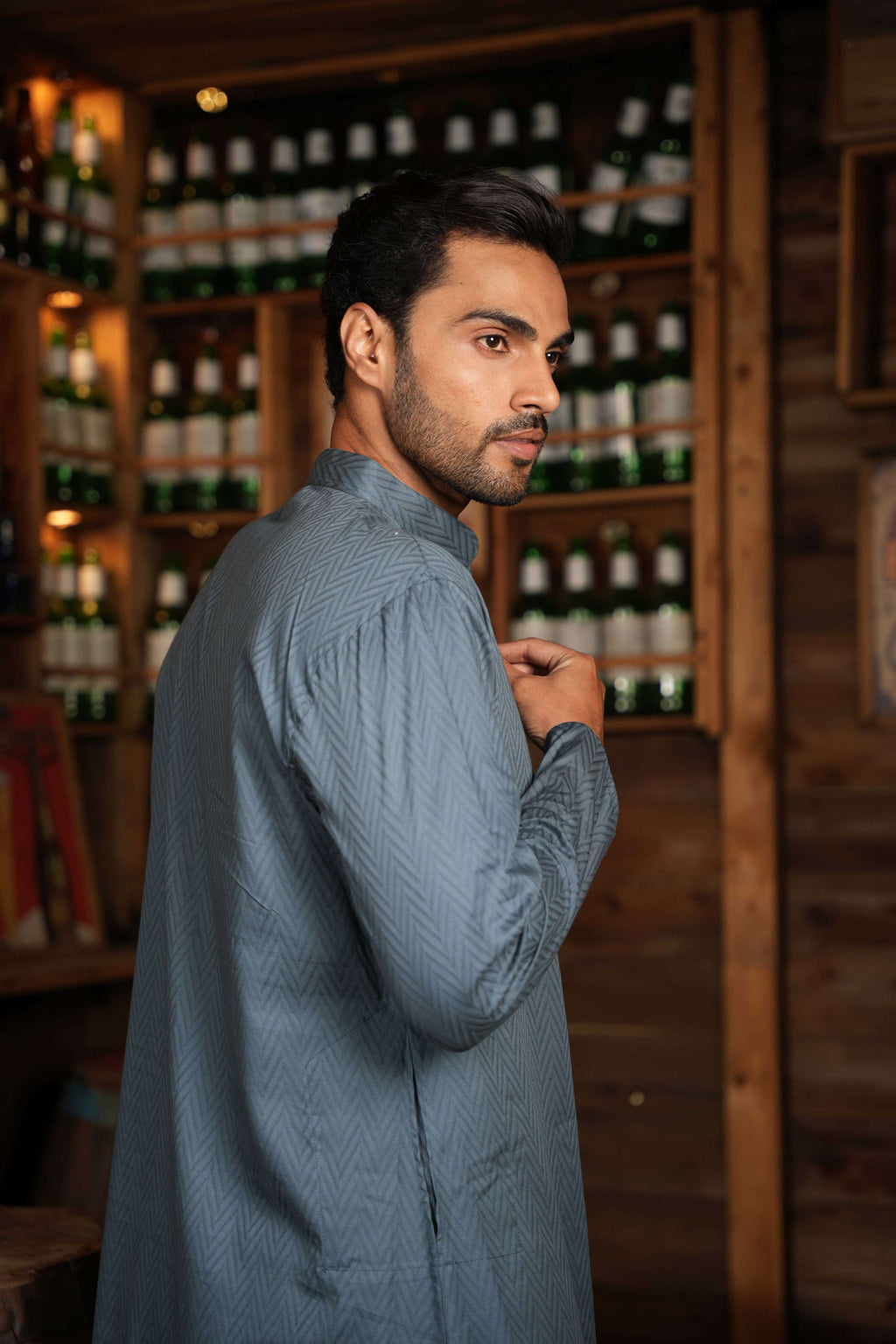 The Slate Blue Zig-Zag Long Kurta