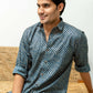 The Navy Blue And Brown Wavy Print Shirt