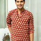 The Bagru Red Floral Print Short Kurta