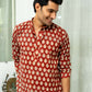 The Bagru Red Floral Print Short Kurta