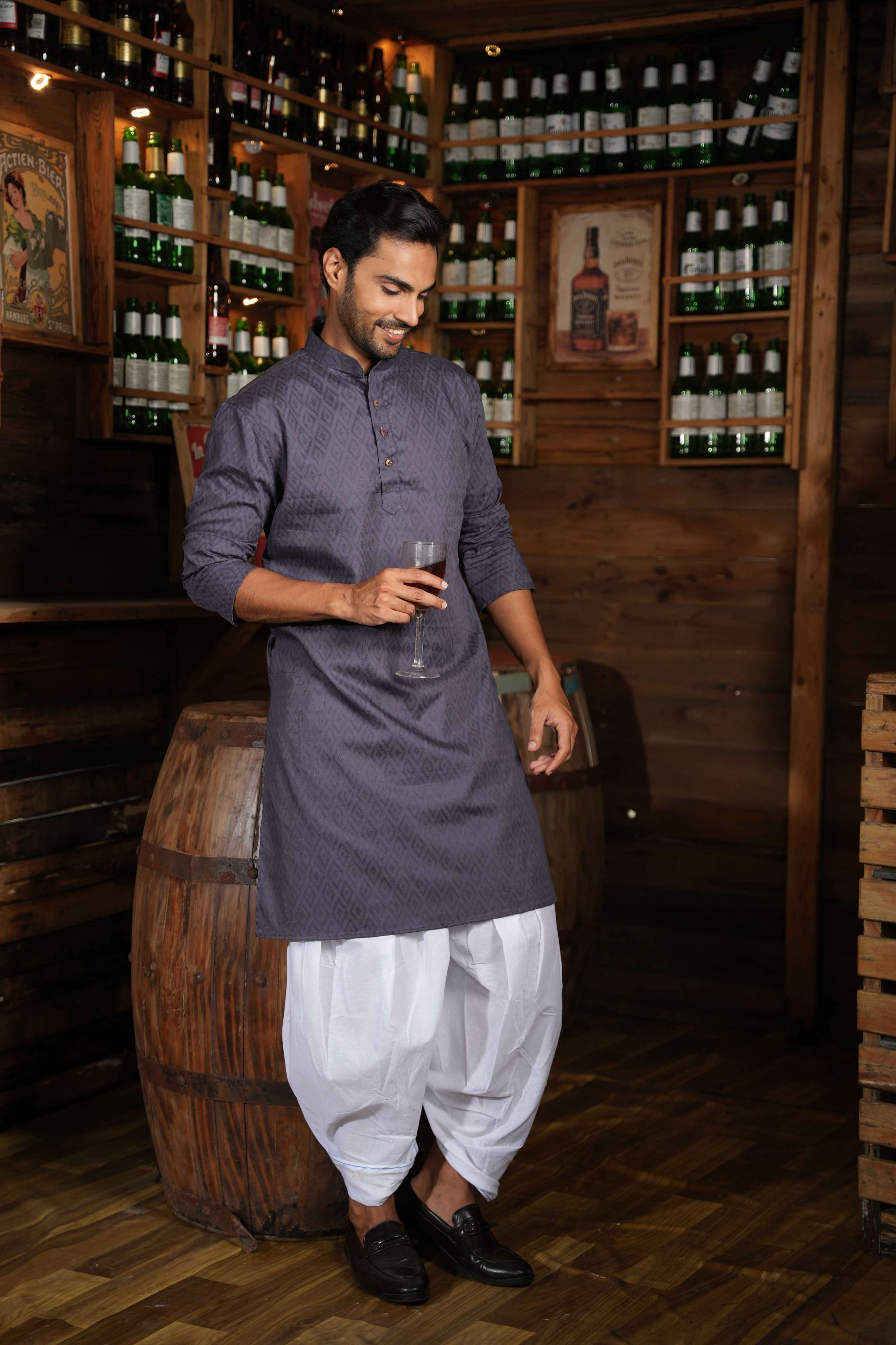 The Matte Purple Geometric Long Kurta