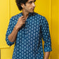 The Navy Blue Short Kurta With White Tribal Print