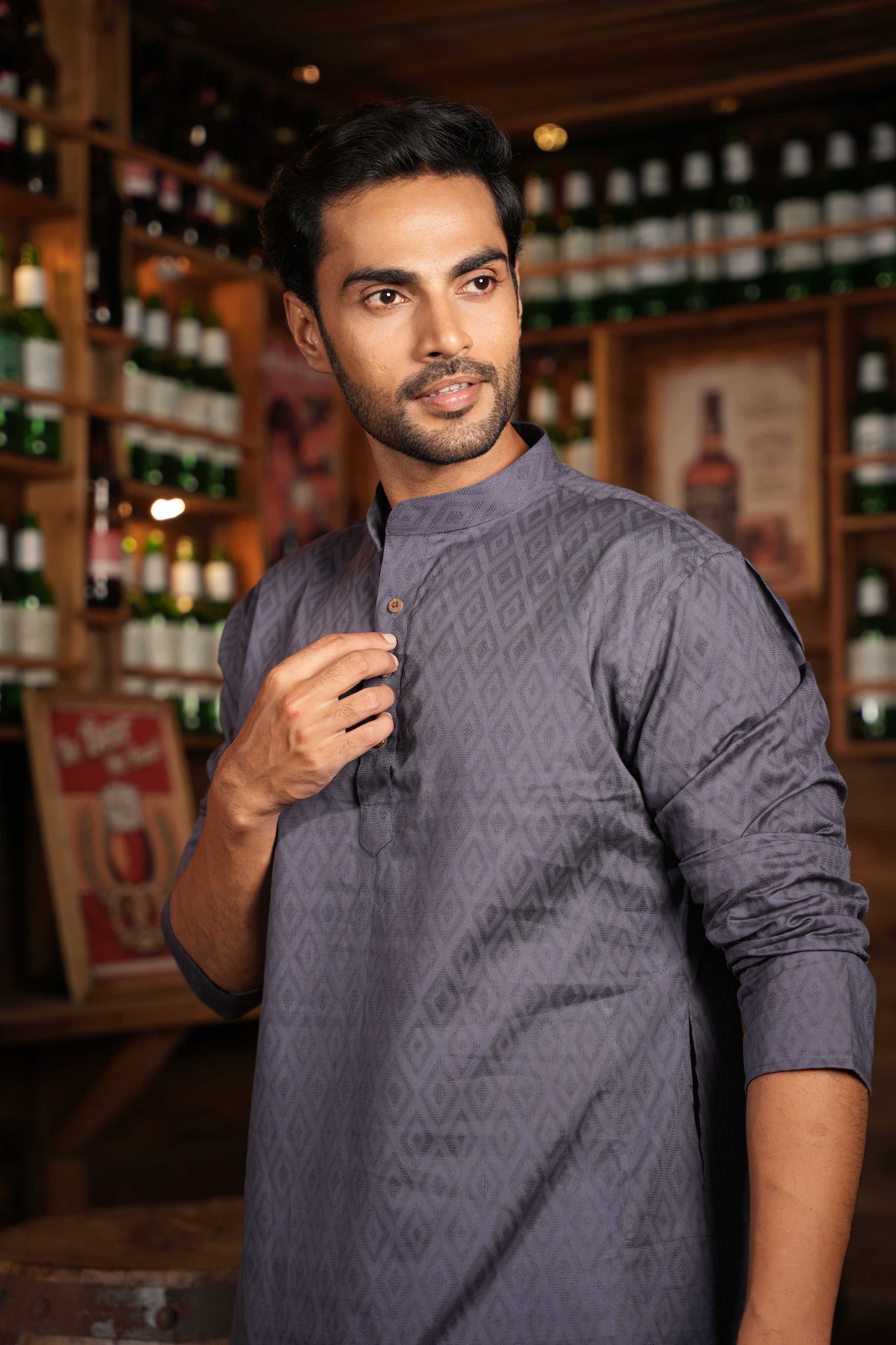 The Matte Purple Geometric Long Kurta