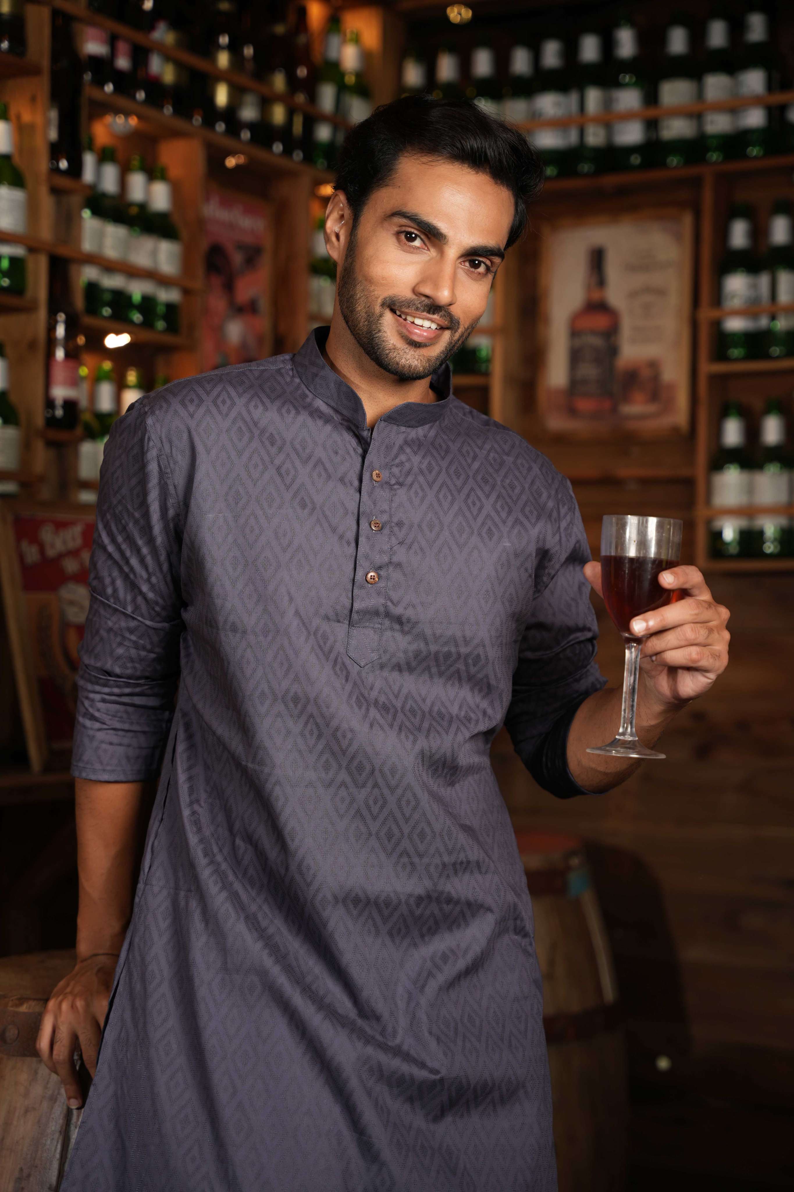 The Matte Purple Geometric Long Kurta