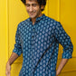 The Navy Blue Short Kurta With White Tribal Print