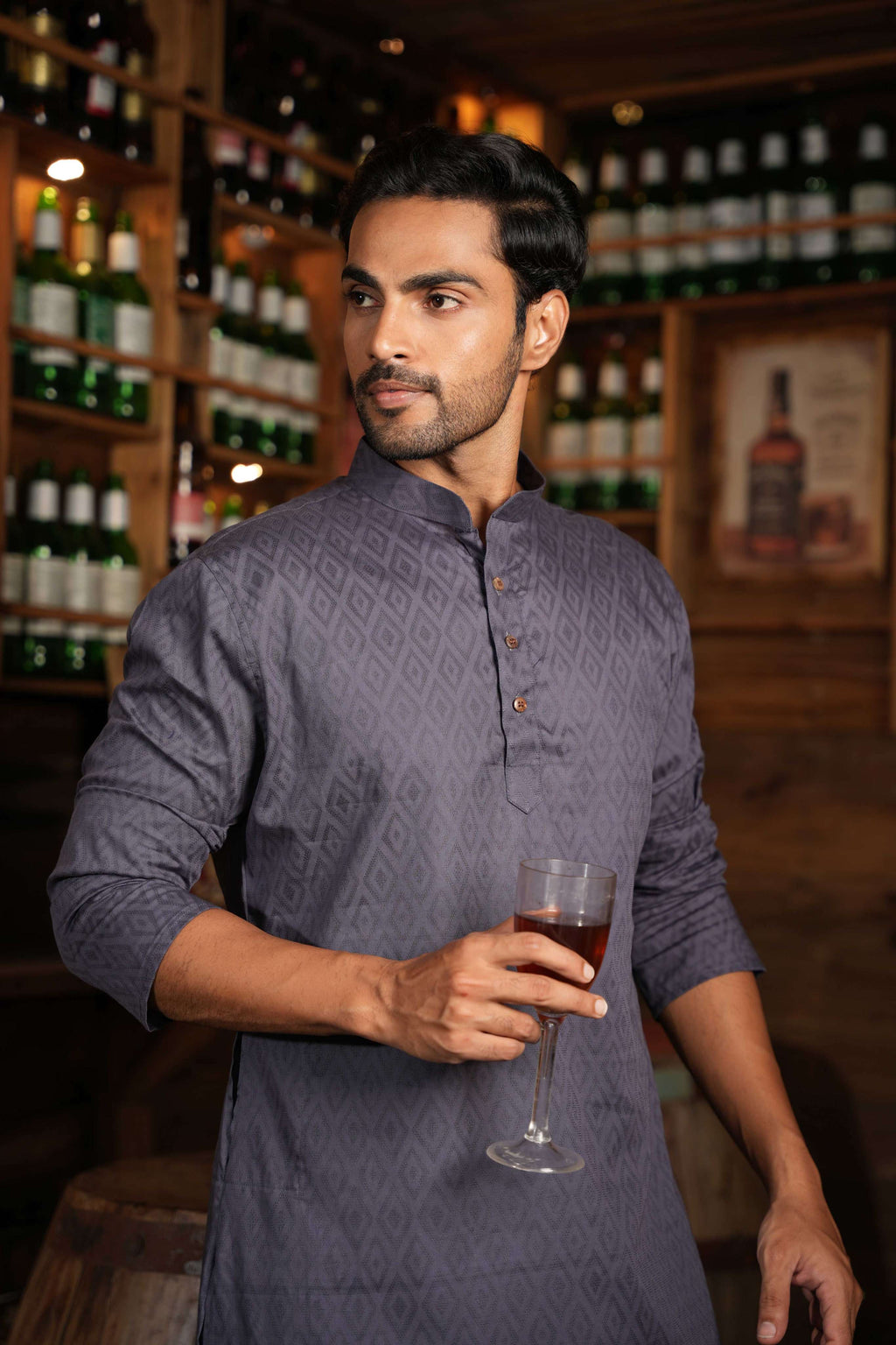The Matte Purple Geometric Long Kurta