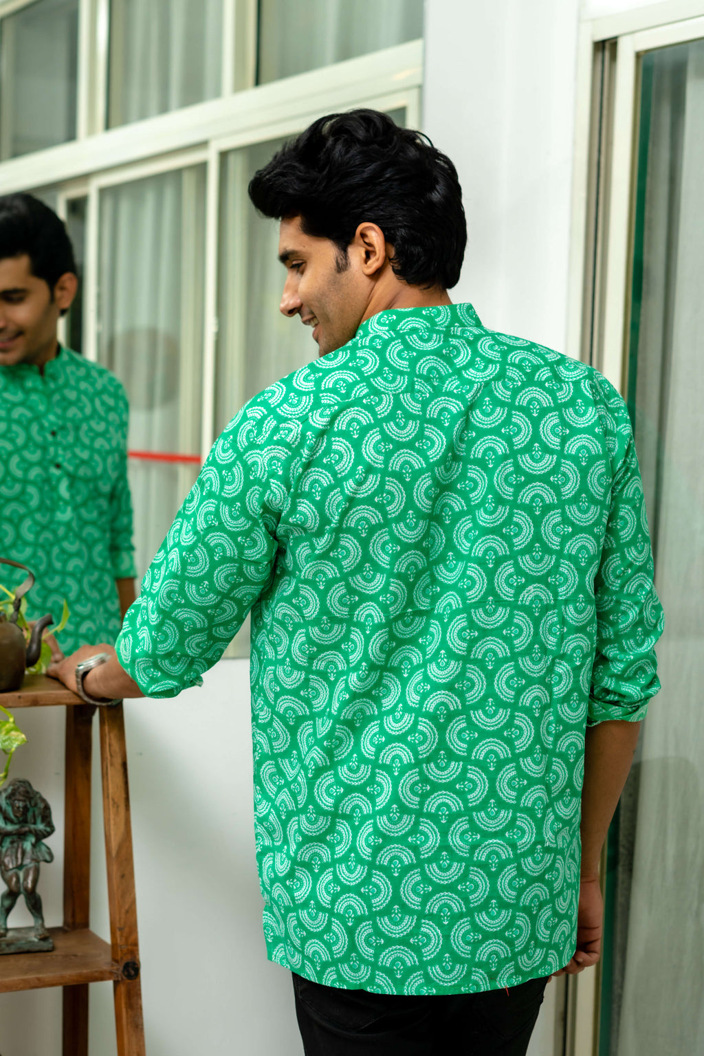 The Bright Green Short Kurta With White Tribal Print