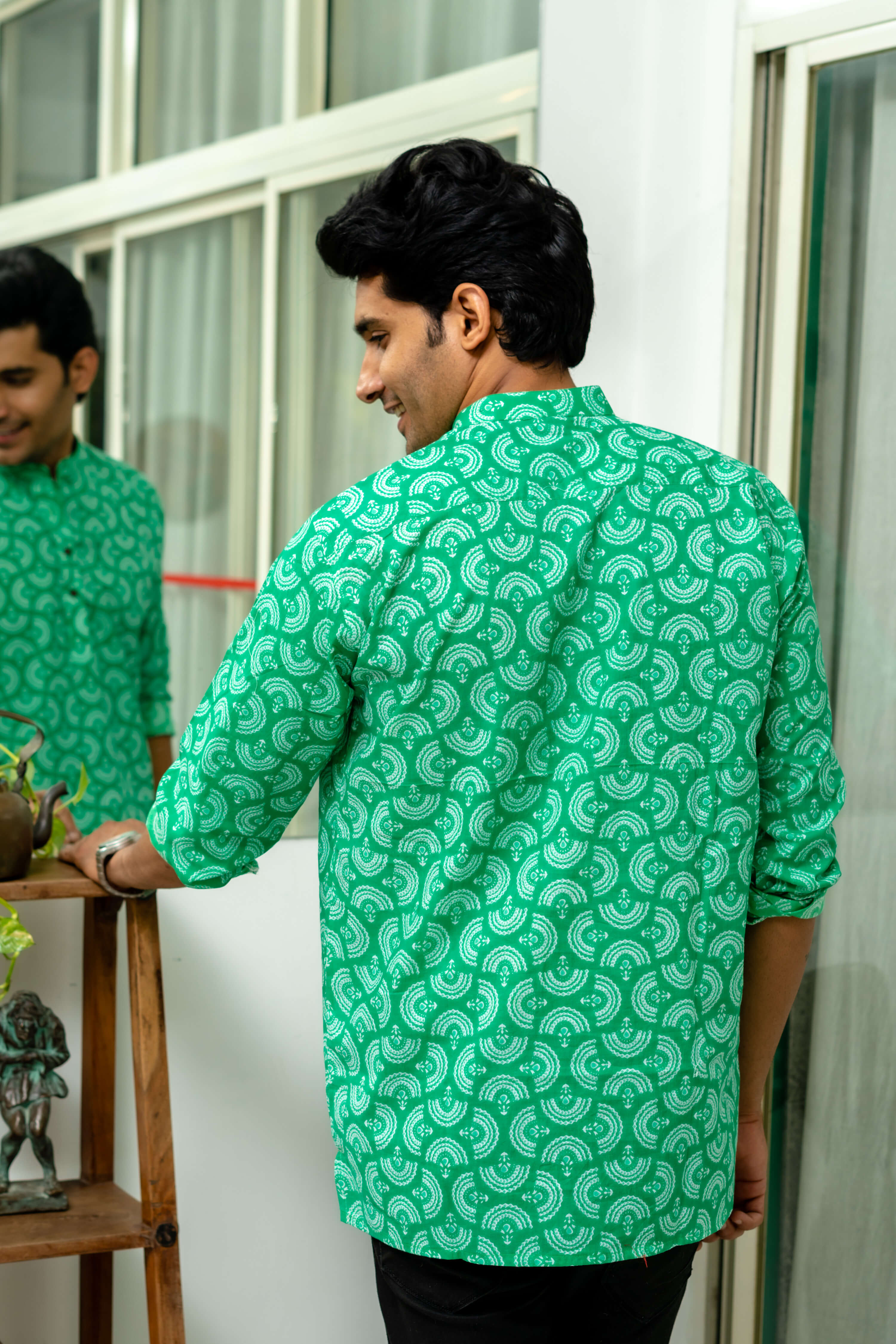 The Bright Green Short Kurta With White Tribal Print
