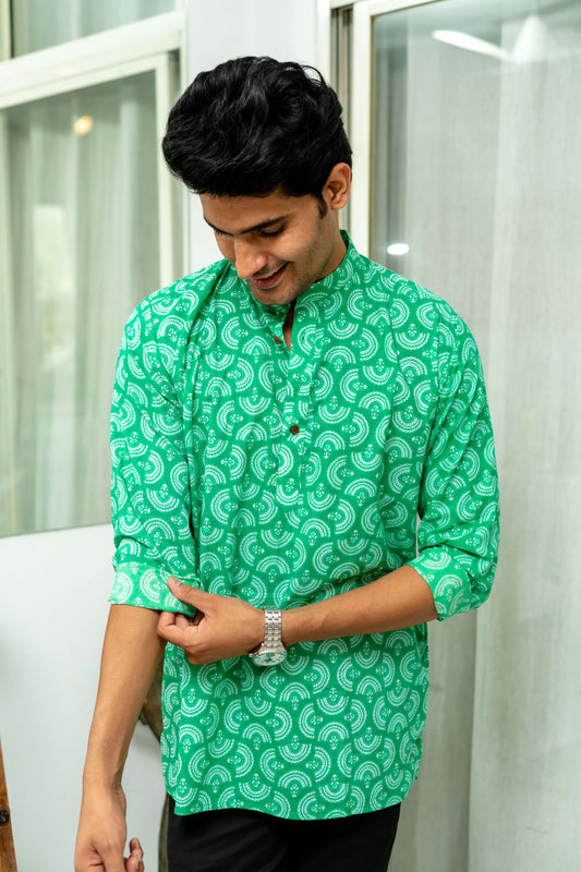 Green Short Kurta For Men