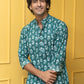 The Emerald Green White Flower Print Short Kurta