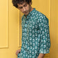 The Emerald Green White Flower Print Short Kurta