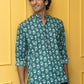 The Emerald Green White Flower Print Short Kurta