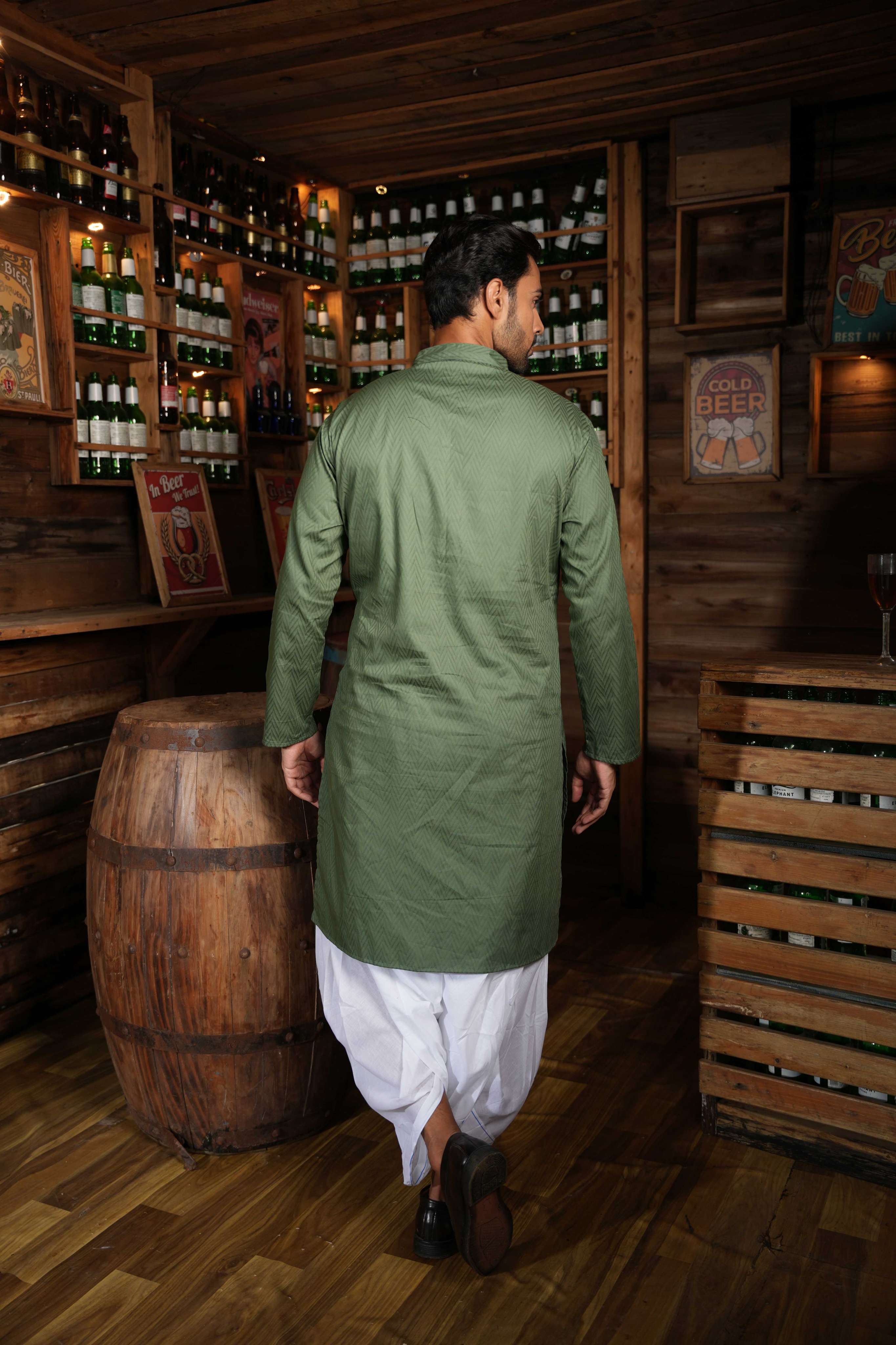 The Olive Green Chevron Long Kurta