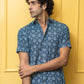 The Navy Blue All-Over Floral Print Half Sleeves Shirt