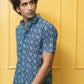The Navy Blue All-Over Floral Print Half Sleeves Shirt