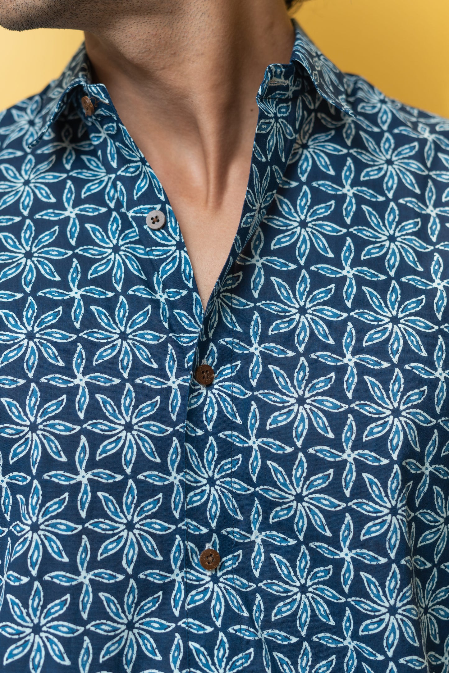 The Navy Blue All-Over Floral Print Half Sleeves Shirt