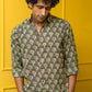 The Grey Palm Tree Print Shirt With Kantha Work