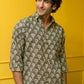The Grey Palm Tree Print Shirt With Kantha Work