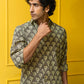 The Grey Palm Tree Print Shirt With Kantha Work