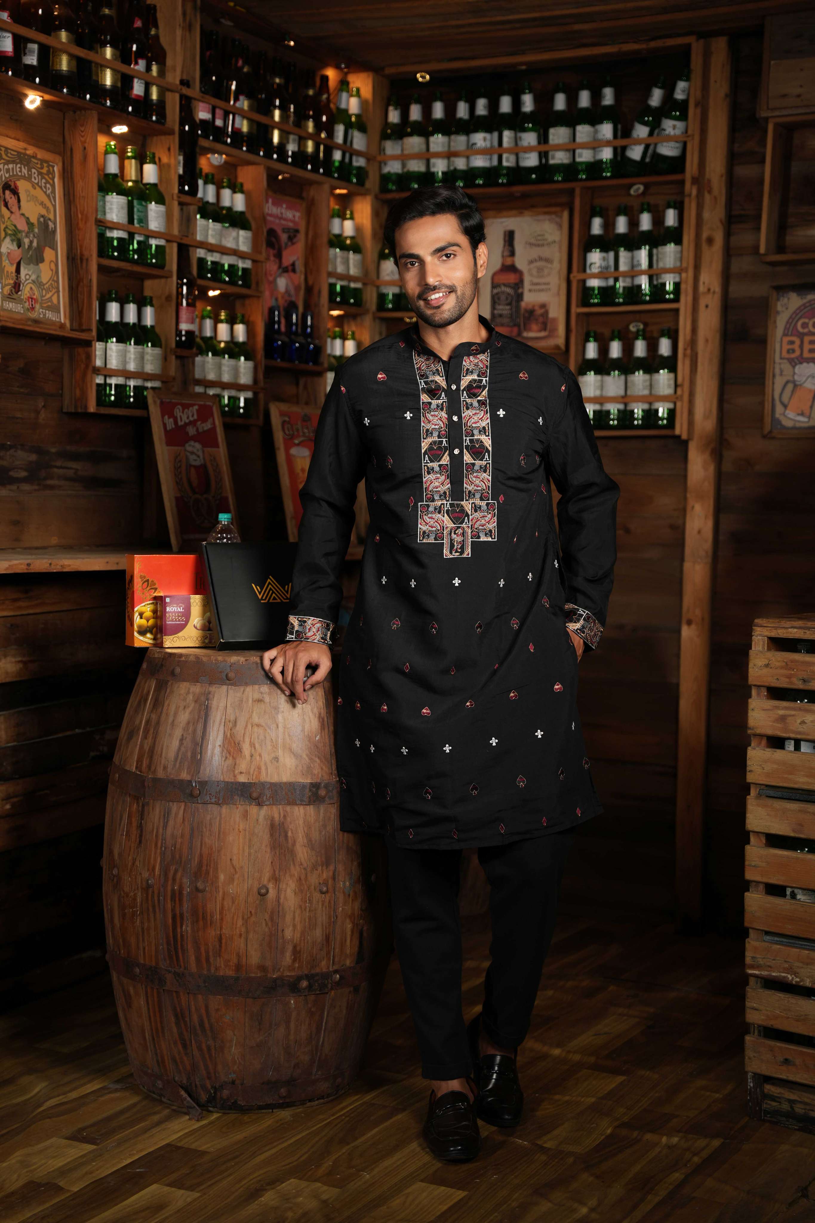 The Black Ace Embroidery Long Kurta
