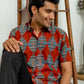 The Diamond Shaped Tribal Print Half Sleeves Shirt In Brick Color